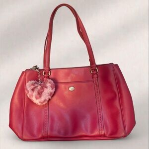 Coach Red Leather Shoulder Bag with Heart Charm